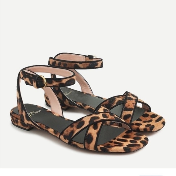 J.Crew Abbie calf hair leopard cheetah crisscross ankle stripe square toe sandal - Picture 1 of 8